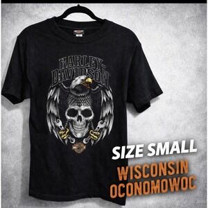 Harley Davidson Skull Eagle T Shirt Small Wisconsin Oconomowoc Black